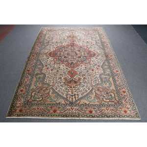 Turkish Vintage Rug 6.3x9.5 ft, <b>Red</b> Floral <b>Wool</b> Rug - Product Image 1