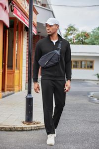 Ensemble de survêtement décontracté imprimé pour homme noir, 2 pièces, survêtement athlétique à fermeture éclair intégrale, ensemble de jogging jacquard, respirant et léger - Product Image 5