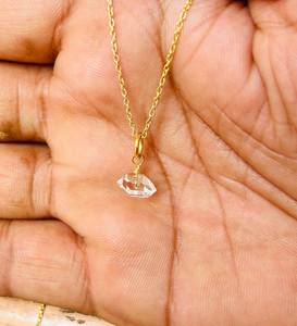 สร้อยคอเพชรเฮอร์คิเมอร์ทอง, หินประจำเดือนเกิด April, จี้เพชรเฮอร์คิเมอร์, ควอตซ์, สร้อยคอเพชรดิบ, ของขวัญวันเกิด - Product Image 2