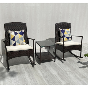 Vietnam Direct Factory Modern <b>Rattan</b> Steel Rocking Chair Set with Polyester Cushion Tempered Glass Table for Garden Furniture - Product Image 4