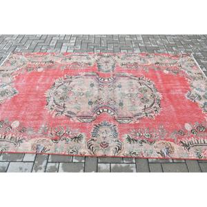 พรมวินเทจตุรกีขนาด 5.1x8.9 ฟุต พรมขนาดใหญ่ พรมขนสัตว์ลายดอกไม้สีแดงเขียว - Product Image 3