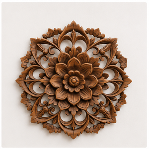 Decoración de Pared Floral de Madera de Acacia, Arte Decorativo Hecho a Mano, Diseño Circular Tradicional - Product Image 1