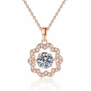 925 Sterling Silver Bling 2 Carat Cut Halo <b>Garland</b> Dancing Moissanite Pendant Necklace Flower Petals Design Engagement Wedding - Product Image 3