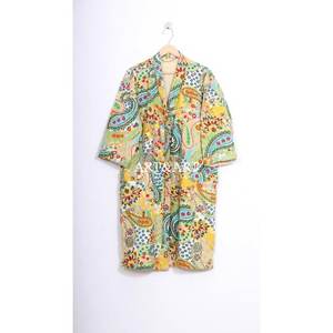 Indian Handmade Cotton Kantha Kimono for <b>Woman</b> & Man Stylish Beachwear Bathrobe Floral Design Summer Gift-Breathable Quick <b>Dry</b> - Product Image 2