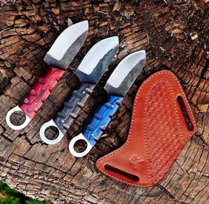 Lote de 3 Cuchillos Utilitarios de Hoja Fija de Grado Industrial Hechos a Mano, Acero 12c27, Mango de Madera Pakka, Espiga Completa, para Camping y Caza - Product Image 3