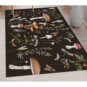 Alfombra con Diseño de Hongos: Decoración Botánica Negra, Alfombra para Mascotas, Alfombra Delgada No Tejida - Product Image 4