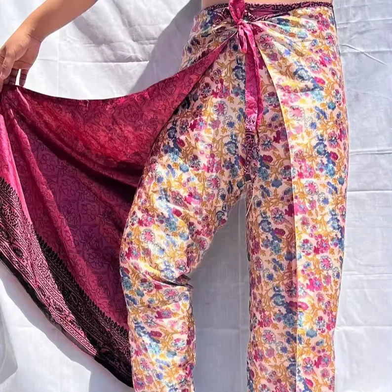 Indische Sari Seidenhosen reversibles Seidenharem Hosen Damen bedruckte Wickel um die Hosen