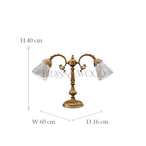 Antique brass double arm table <b>lamp</b> with ornate base and cut crystal glass <b>shades</b> for luxury classic interiors - Product Image 5