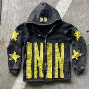 Sweat-shirt long à capuche zippé en molleton bouclette, coupe ample, avec broderie personnalisée du logo du fabricant, écologique et épais - Product Image 5