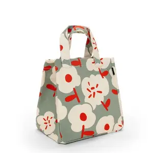 Handwerksblumen-Handtasche strukturierte Leinwand-Tasche lässige Baumwoll-Schultertasche feminine Blumen-Handtasche