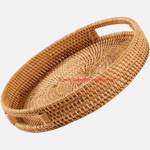 Plateau de service rectangulaire en rotin naturel luxueux avec poignées plateau de rangement décoratif pour accessoire de cuisine de décoration intérieure - Product Image 4