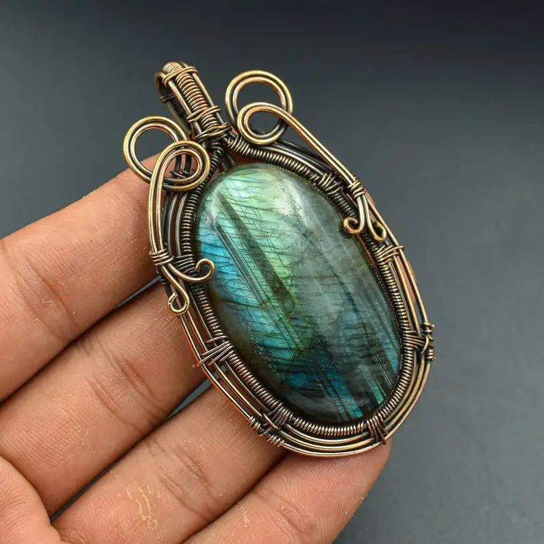 Blue Labradorite Pendant Wedding Anniversary Gifts Protection Amulet Viking Jewelry Birthday Gift for Mother N-152