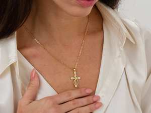 Collier pendentif croix infinie en argent sterling 925 plaqué or 14 carats avec zircon pavé, chaîne à maillons, cadeau religieux chrétien - Product Image 5