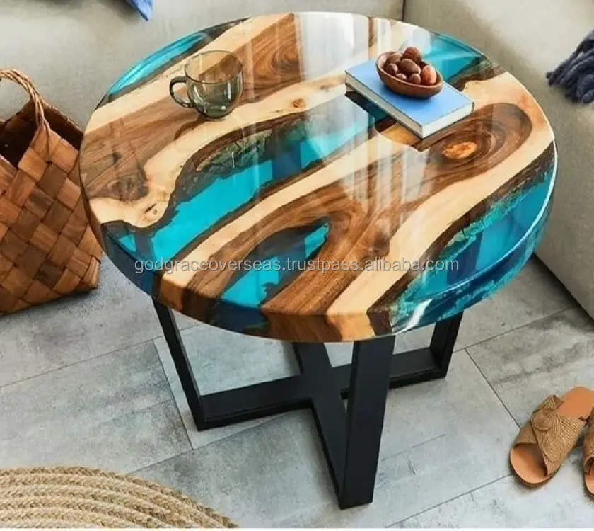 Mesa de centro de epoxi transparente, juegos de mesa de madera para sala de estar