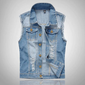 Venta al por mayor Hombres Trending Chaquetas de mezclilla 100% Chaleco de mezclilla Estilo Chalecos de mezclilla sin mangas Piedras personalizadas OEM Jeans Chaleco de los hombres - Product Image 1