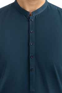 Salwar Kameez en coton traditionnel ethnique bleu marine uni, 2 pièces, robe respirante, coupe régulière, costume de fête, hiver, extérieur - Product Image 3