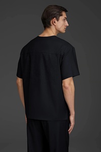 <b>Women's</b> <b>Black</b> V-Neck Doctor Scrub Set Cotton Polyester Woven Fabric Hospital Uniform <b>Pants</b> Needle Detection Seamless Fusing - Product Image 3