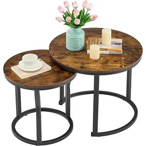 Ensemble de 2 tables basses imbriquées modernes pour salon, balcon, bureau, tables basses rondes d'appoint en bois, table de bar à café - Product Image 1