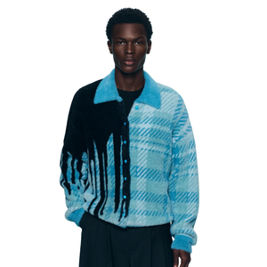 Cardigan en tricot shaggy, fil texturé doux, motif artistique, vêtement d'hiver de qualité supérieure, boutonnière devant, confortable, tricot décontracté - Product Image 6