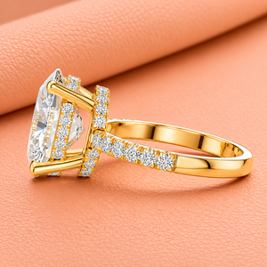 Bague de luxe en or jaune 14 carats avec diamant ovale de laboratoire, clarté VVS1-VVS2, certifiée GDTC, plaquée rhodium, pour femme, mariage - Product Image 3