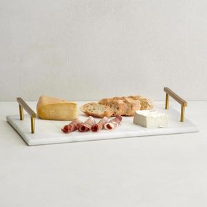 Plateau de service en marbre blanc de luxe avec poignées en métal doré, plateau rectangulaire en pierre pour la cuisine, la salle de bain, la vanité, la décoration de la maison et les cadeaux - Product Image 2