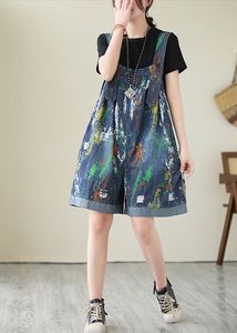 Peto corto vaquero de alta calidad para mujer, lavado ligero, desgastado, estilo Vintage sin esfuerzo, babero, botón general impreso a la moda - Product Image 4