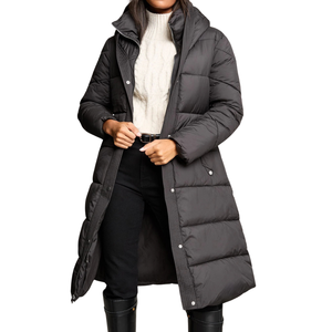 Veste universitaire matelassée à double couche pour femmes, coupe-vent, logo, longue, chaude, manteau d'hiver élégant, design ceinturé, légère, isolée - Product Image 1