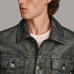 Venta al por mayor para los hombres de estilo Denim lavado encerado de piel de oveja chaqueta de cuero genuino para los hombres personalizados para OEM - Product Image 5