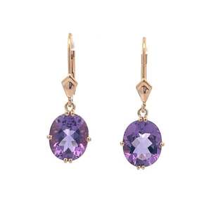 925 Sterling Silver Gold Plated <b>Dangle</b> <b>Earring</b> Natural Amethyst Stone 10X14mm Oval Shape For Wholesale Price & Surgyan Saini - Product Image 2