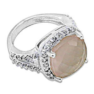 "Romantic Rhodium Plated Gemstone Flower <b>Ring</b> for Women-Brass Crafted" - Product Image 3