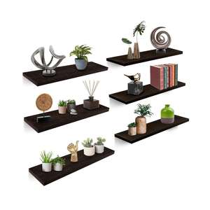 Dark Brown Floating <b>Wooden</b> Shelves 6 Pieces 50x15 Cm-<b>for</b> <b>Home</b> <b>Decor</b> Wall Vase Office Living Room and Wardrobe - Product Image 1