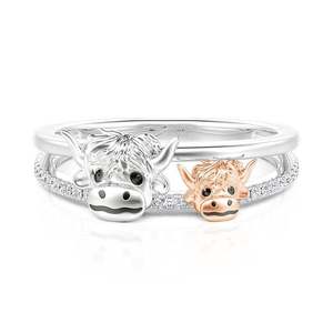 Bague Jeulia Vintage Vache des Highlands - Double rangée bicolore avec accent pavé - Product Image 3