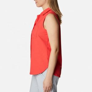 เสื้อตกปลาเปิดไหล่แขนกุดลำลองสำหรับผู้หญิงใส่ในฤดูร้อนเสื้อปักโลโก้ด้านหน้าระบายอากาศได้ดีแห้งเร็วดีไซน์ติดกระดุม - Product Image 3