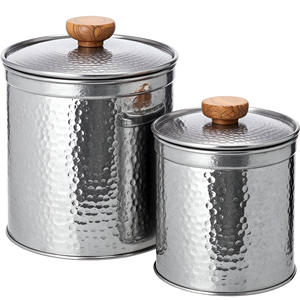 Modern Hammered Metal Canister <b>Set</b> with Distinctive Wooden Knobs Ideal for Elegant and Functional Kitchen Storage - Product Image 2