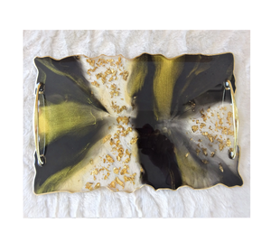 Plateau de service en résine Poignée en laiton avec sous-verre pour thé Café et collations Décoration de maison tendance et occasions spéciales - Product Image 3