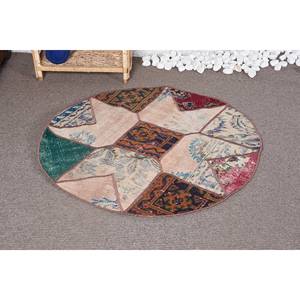 Tapis turc en patchwork de jonc de mer en laine beige vintage de 3.3x3.3 pieds Design de couloir rectangle abstrait grande surface pour chambre d'adolescents - Product Image 1