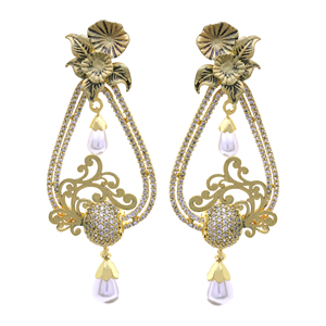 Custom Luxury <b>Artificial</b> Luxury Wedding Earrings Elegant AD Matte Plated Brass Traditional AD Dangle Jewelry Reliable Supplier - Product Image 2