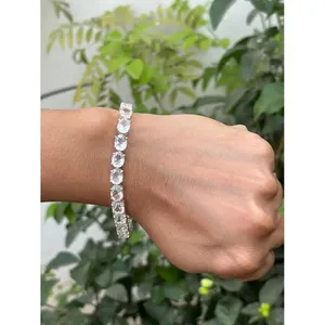 Pulsera de tenis de plata 925 con cuarzo transparente, accesorio de moda - Product Image 1