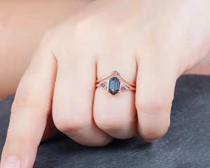 Bague de fiançailles en argent sterling 925 hexagone Alexandrite Style classique plaqué or rose pour fête d'anniversaire de mariage nuptiale - Product Image 2
