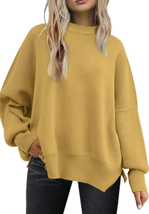 CASUAL <b>CHRISTMAS</b> SWEATER OVERSIZED BATWING <b>WOMEN</b> CREWNECK SIDE SLIT KNITTED PULLOVER FALL TRENDY LOOSE HOLIDAY JUMPER - Product Image 4