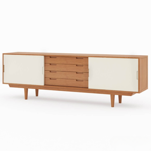 Aparador Grande Rústico de Madera de Teca Maciza con Puertas Corredizas Ajustables para Cocina, Sala de Estar, Comedor, Muebles de Almacenamiento - Product Image 4