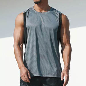 Débardeur de gymnastique sans manches en polyester/coton décontracté grande taille pour hommes, à séchage rapide, anti-boulochage respirant, col rond, vêtements actifs - Product Image 5