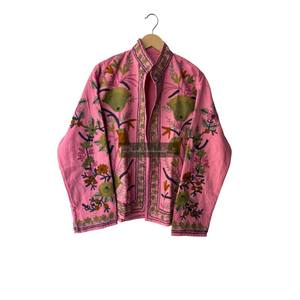 Manteau en tissu de coton Suzani veste brodée à la main sans fermeture décontracté hiver et printemps unisexe fête porter veste courte manteau - Product Image 1