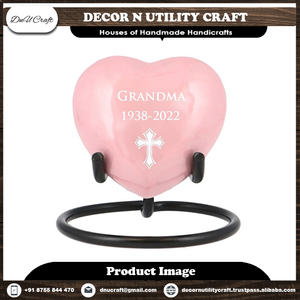 Personalized Heart Shaped <b>Urn</b> Pink Polyresin Grandma 1938-2022 Engraved Cross Memorial Keepsake - Product Image 2