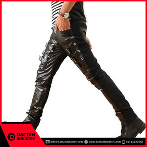 Pantalones de cuero ajustados a la moda para hombre, ropa informal, lona ligera de cuero Original de la mejor calidad para adultos - Product Image 4