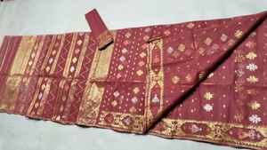 Exclusif Deshi Dhakai ROUGE Jamdani Sharee Qualité d'exportation pour les femmes JAMDANI FABRIC Bleu VERT Doré Bleu Ciel du Bangladesh - Product Image 5