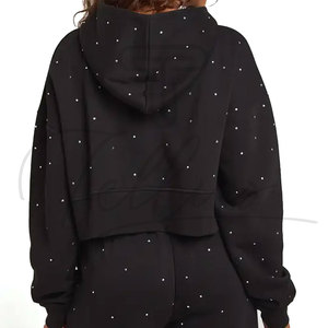 Nouveaux sweats à capuche pour femmes de haute qualité, logo personnalisé sur le devant, anti-boulochage, respirant, écologique, avec strass, en vente - Product Image 5