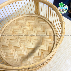 Cestas de almacenamiento de bambú de dos niveles tejidas a mano rústicas con patrones de flores Cesta de almacenamiento de frutas Cesta de regalo - Product Image 4