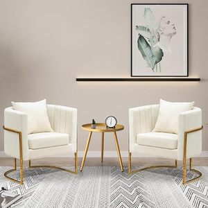 <span class=keywords><strong>Silla</strong></span> moderna de terciopelo de mediados de siglo, cómodos sillones de barril, almohada <span class=keywords><strong>blanca</strong></span>, <span class=keywords><strong>patas</strong></span> de Metal dorado para sala de estar y dormitorio - Product Image 1