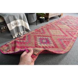 Tapis Kilim turc vintage grande surface 29x112 pieds rouge beige plat tissage tapis de jute avec motif patchwork support en latex pour couloir - Product Image 4